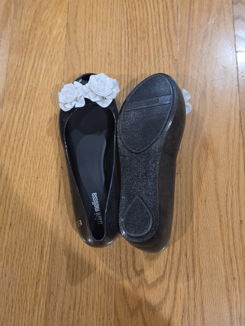Mini Melissa Ultragirl Garden Black Ballet Flats with White Floral Appliques - Picture 3 of 3